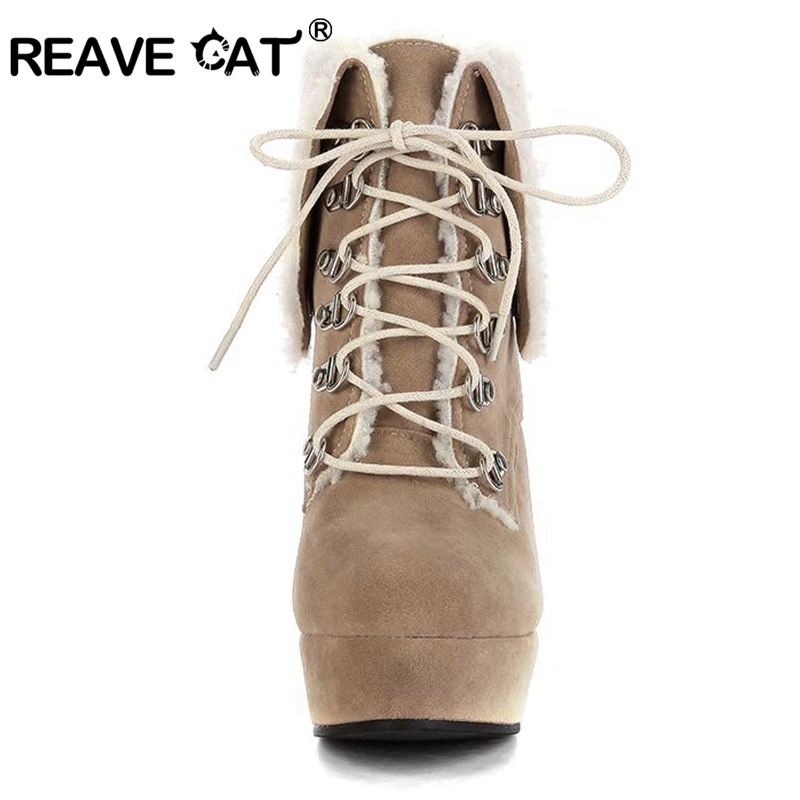 Женские ботильоны на платформе REAVE CAT полусапожки толстом каблуке с круглым