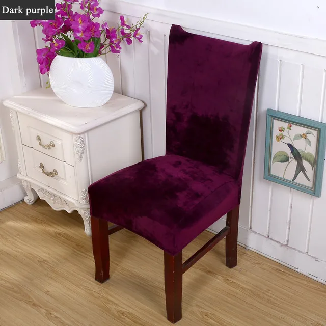 Elastic Velvet Chair Cover Warm Solid Color Kitchen Removable Stretch Seat Covers Modern Dining
