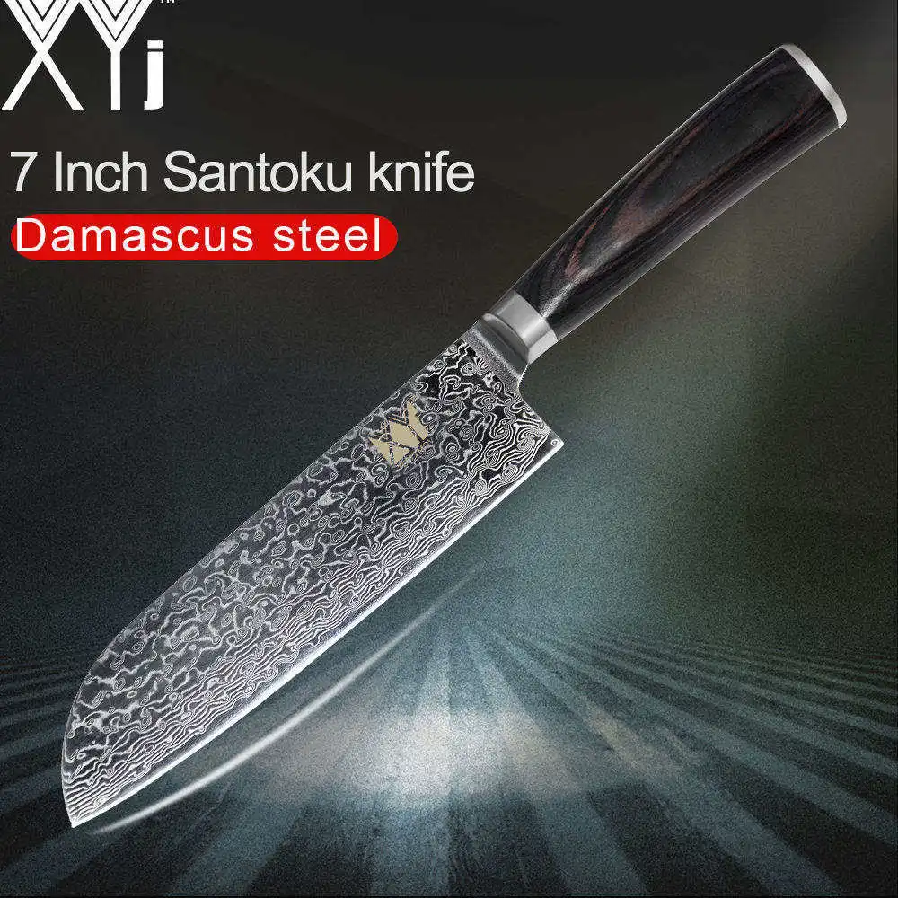 XYj Damascus Kitchen Knives VG10 Damascus Steel Japanese Kitchen Knife Slicing Chopping Santoku*2 Utility*2 Fruit Chef Knife