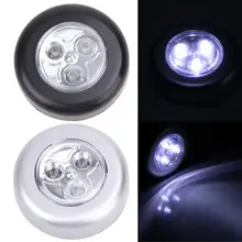 Mini Touch Light 3 LED Cordless Stick Tap Wardrobe Touch Lamp Battery Powered Round Veilleuse Cordless