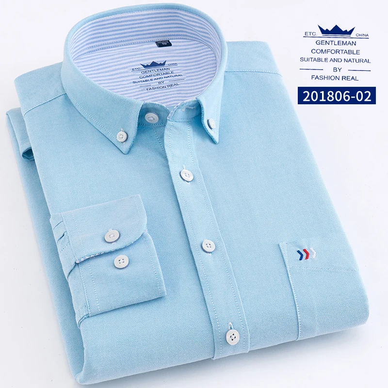 Хлопковая мужская одежда рубашки с длинным рукавом сплошной цвет Роскошные свободные мужские рубашки для профессионального обучения зеленый синий белый мужские топы 4XL - Цвет: Light blue