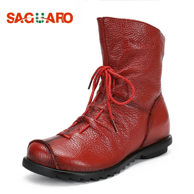 Casuales Mujeres Tobillo Saguaro La camel Plush black Genuino Mujer Lace Negro Invierno Plush Otoño Vendimia Plataforma rojo Zapatos Botas 2018 Plush camel De red Up Cuero OrFwOnp