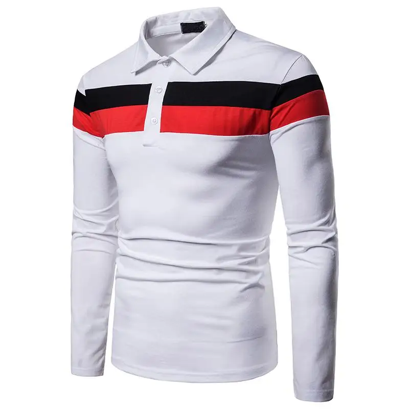 

Double color stitching Polo Shirt Men Lapel Long Sleeve Polo Shirt Tops Tees Men's Clothing White Black Yellow