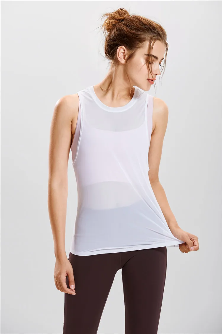 CRZ Йога Для женщин из сетчатого материала с открытой спиной с капиллярами для отвода влаги прозрачная Спортивные футболки топ на бретелях