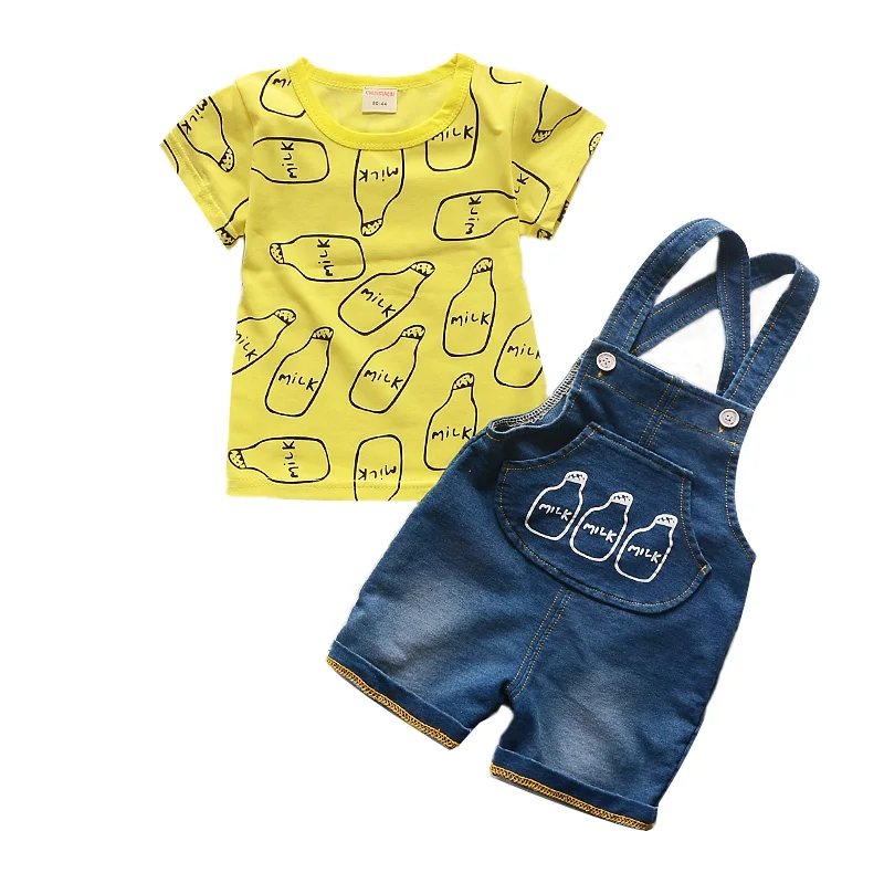 BibiCola/летние комплекты одежды для маленьких мальчиков, 2 предмета, хлопковый спортивный костюм с короткими рукавами и рисунком+ штаны на подтяжках комплект повседневной летней одежды