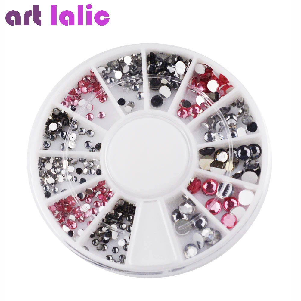 

3D Nail Art Rhinestones Crystal Gems White Pink Grey Glitters DIY Deco Nail Tips Design Tool #61