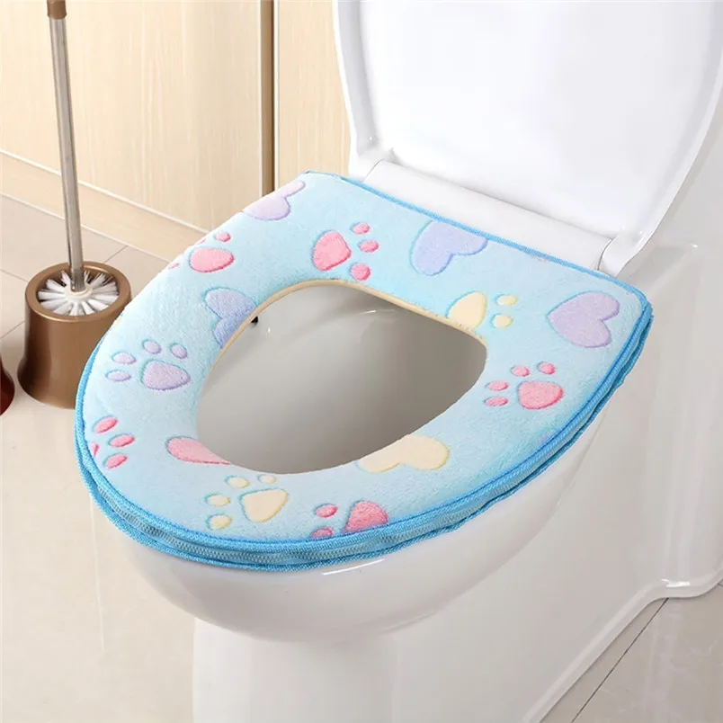 Warm Soft Toilet Cover Seat Lid Top Cover Pad Bathroom Warmer Toilet Seat Cloth Soft Closestool Washable Seat Cover #4d04 (4)