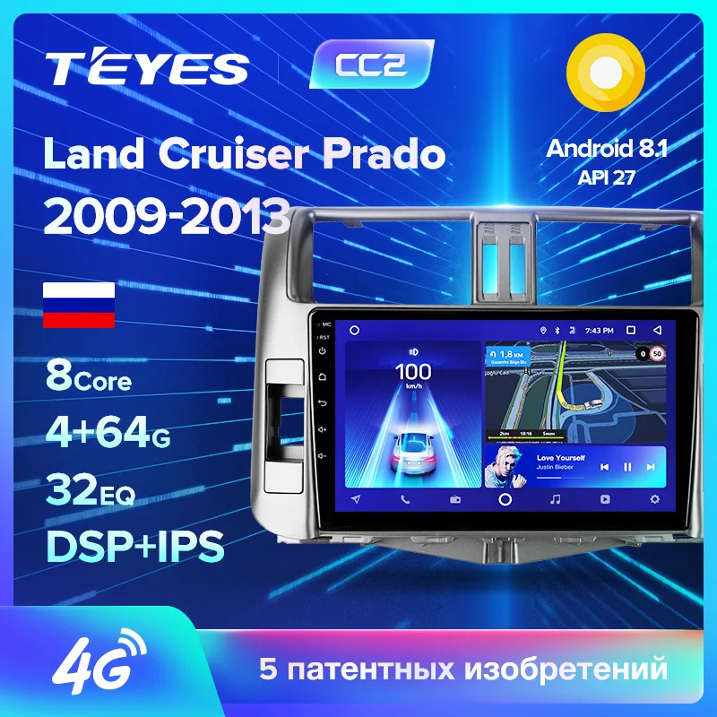 TEYES CC2 Штатная магнитола для Тойота Ленд Крузер Прадо J150 Toyota Land Cruiser Prado 150 Android 8.1, до 8-ЯДЕР, до 4+ 64ГБ 32EQ+ DSP 2DIN автомагнитола 2 DIN DVD GPS мультимедиа автомобиля головное устройство