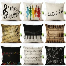 Music Series Note Printed High Qulity Cotton Linen Decorative Cushion Cover Pillow Case Car Seat 45*45cm Pillowcase