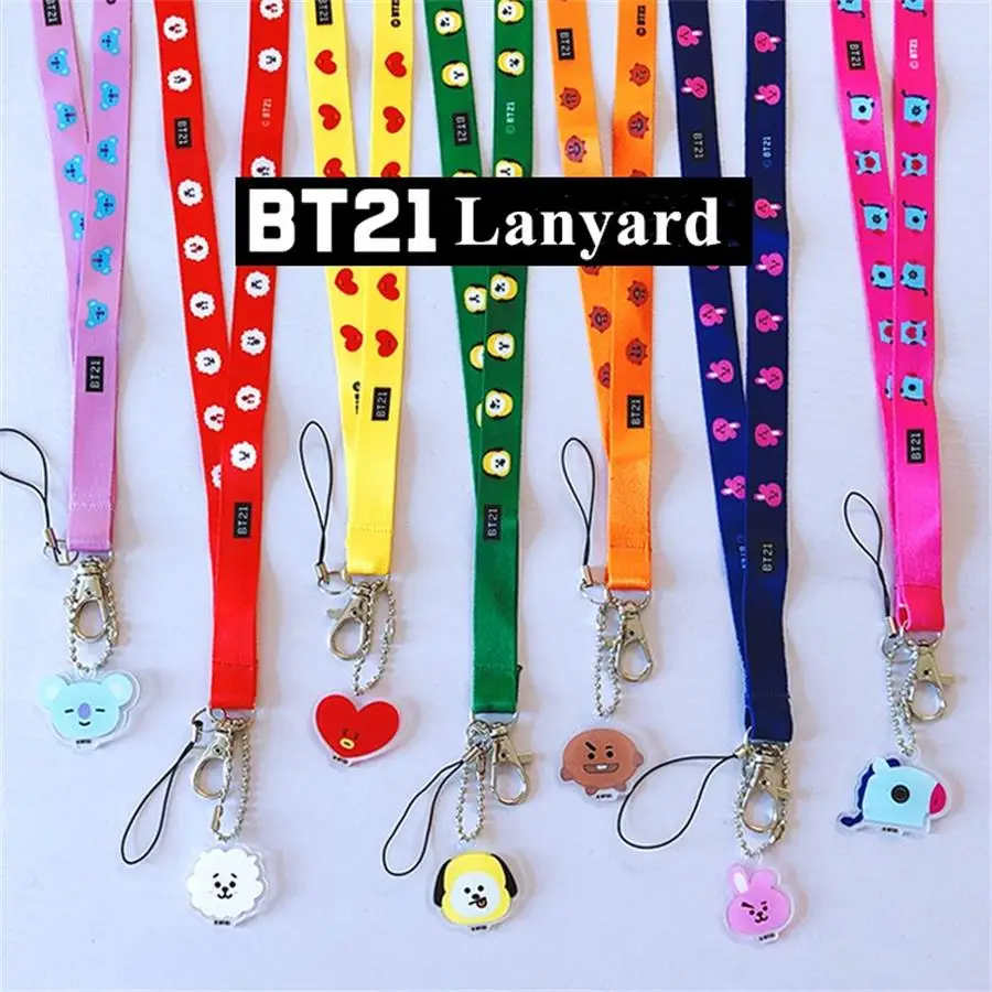 Kpop BTS BT21 Cartoon Neck Strap Lanyard Tata Cooky Keychain Keyring