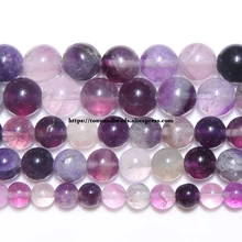 Piedra púrpura Natural fluorita suelta perlas redondas 15