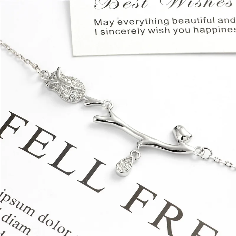 rose mini zircon necklace woman 100% 925 Sterling silver nacklace Jewellery Clavicle chain pendant charms gift