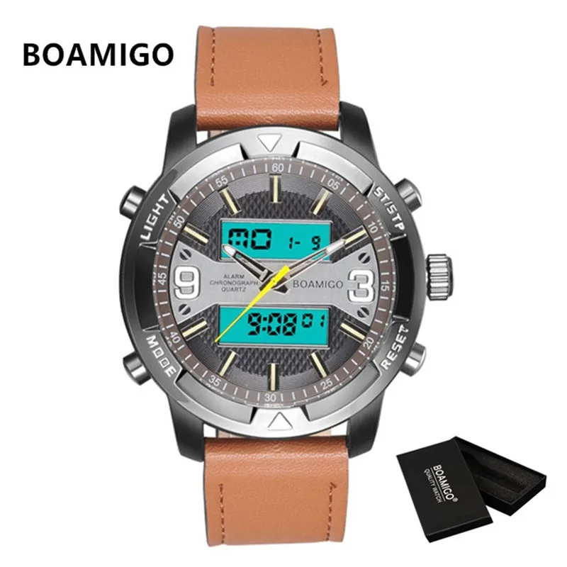 

Fashion Mens Digital Watches Men Top Brand Luxury BOAMIGO Sport Watches Man Leather Quartz Wrist Watch Male Waterproof Clock