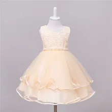 2017 Nouveau Champagne couleur Fille Robe De Mariage Princess Tutu Kids Party De Bal Robes pour Adolescente Sans Manches Perles Enfants Vêtements