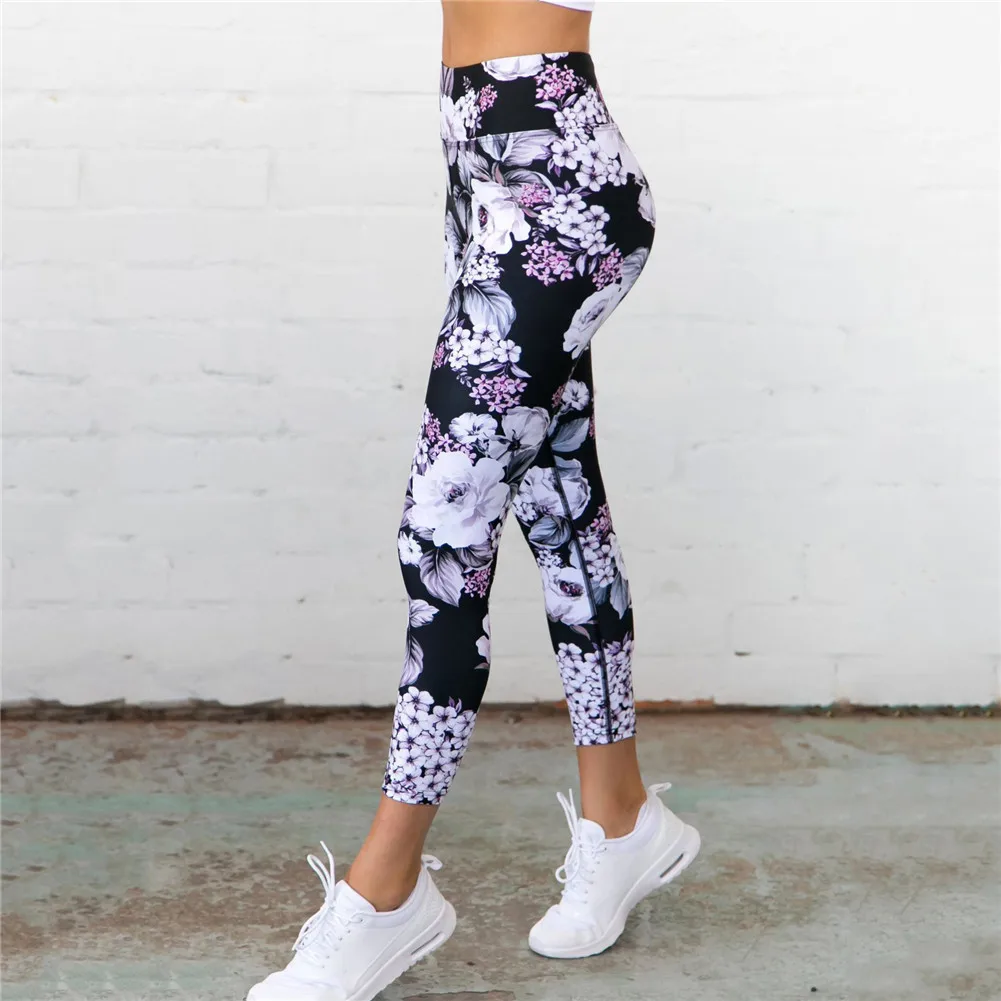 Slim Leggings High Waist Compression Pants Women Flower