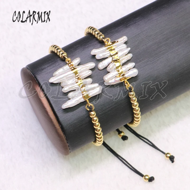 5 шт. длинные жемчужные браслеты золото Цвет Комплект украшений из бисера браслеты с гальваническим покрытием свободной формы жемчужные браслеты, ювелирные изделия для женщин 9237