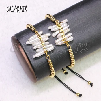 

5 Pieces long pearl bracelets Gold color Beaded bracelets electroplated free-form pearl bracelets jewelry for women 9237