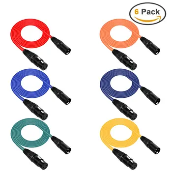 6 pack 3 Pin XLR Male to Female Color XLR Microphone Cable Mic DMX Patch Cable Cords Snake Cord for Stage Lighting DJ Light chauvet dj dmx3p10ft dmx cable