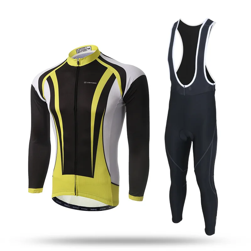 

New Long Sleeve Cycling Sets Yellow Black Anti-sweat Quick Dry Jersey and GEL Pad Bib Pants Bike Bicycle Jersey Suit Ciclismo