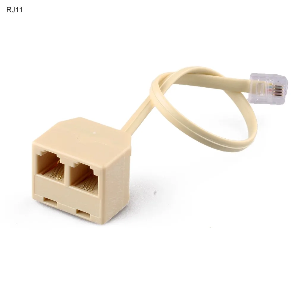 

18 CM 2 PCS Telephone RJ11 Male Line to Double RJ11 Female Jack Filter Splitter Adapter