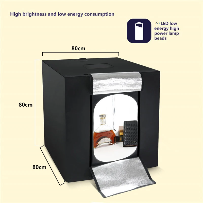 Tycipy 80*80*80 светодио дный фото студия софтбокс складной легкий коробка 60 Вт белый свет фон фотографии тент для съемки набор с подарком