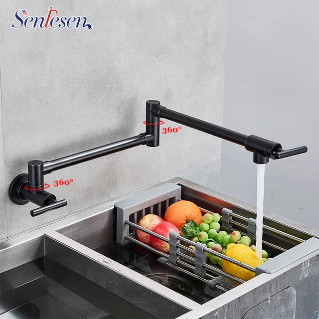 Best Offers Senlesen Kitchen Faucet Brass Pot Filler Tap Wall Mounted Single Cold Single Hole Mixer Tap Rotate Folding Spout