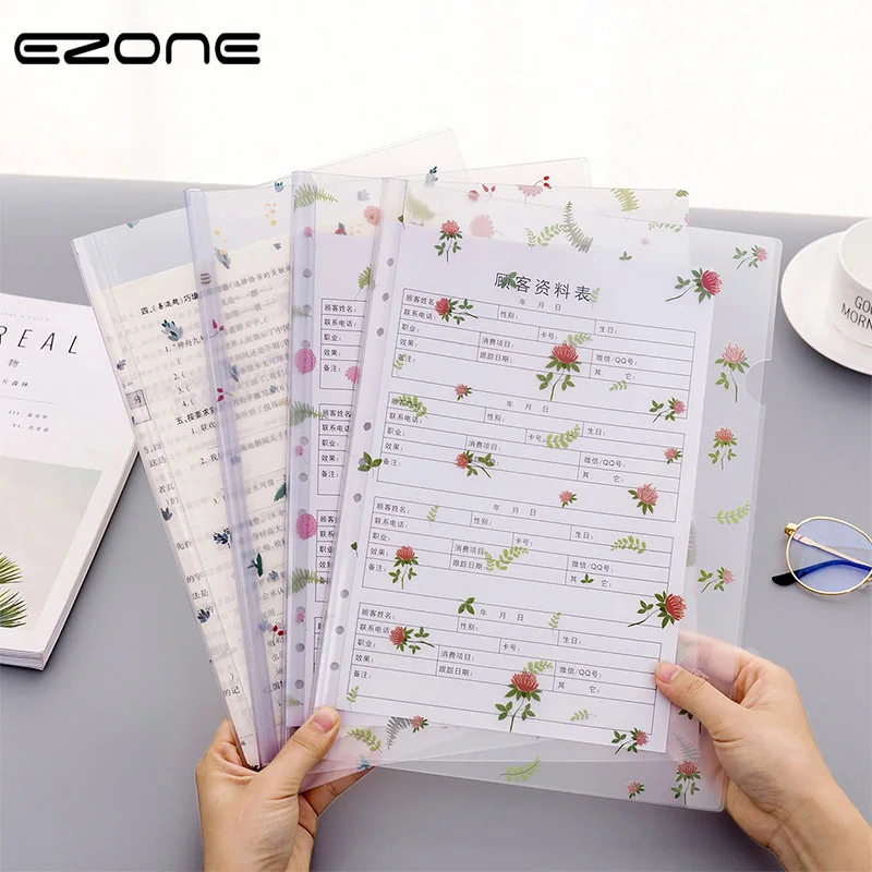 

EZONE A4 Report Folders Spine Bar Fresh Green Leaves Pattern Organizer File Folder Paper Holder Office School Supplies Fashion