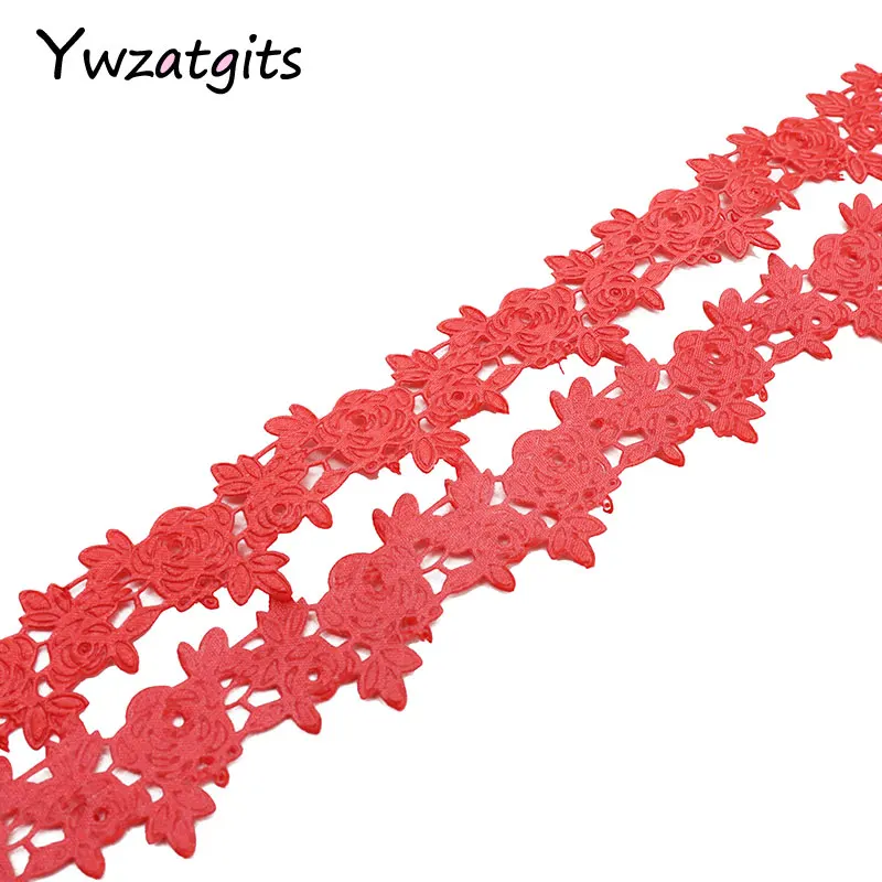 Ywzatgits 23 мм разноцветный вариант Цветочная лента Швейное Ремесло кружевная отделка украшение DIY швейное украшение 2y/lot YP0608 - Цвет: Red