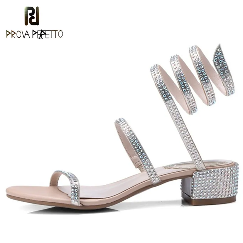

Prova Perfetto Fashion Rhinestone Narrow Band Ankle Strap Ladies Sandals Fish Head Crystal High Heels Sandals Women Beach Shoes