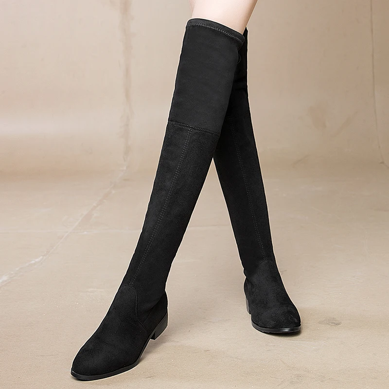 ENMAYER/ г. Новинка, женские ботфорты из флока Модные женские зимние сапоги с круглым носком размер 34-43 LY6008
