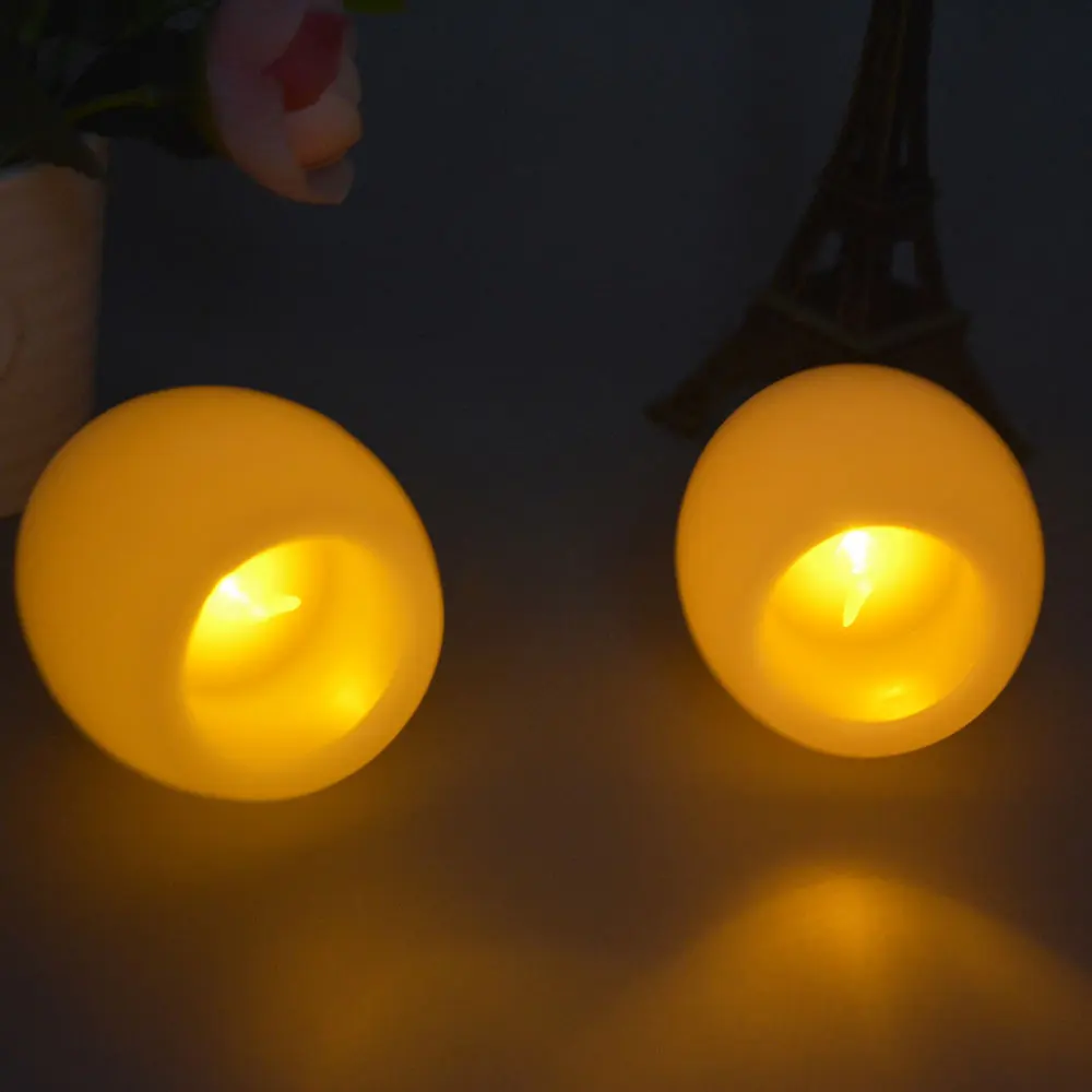 

2/4 pieces Yellow Flickering LED Wax Candles, Ivory Flameless Wax Candles,2 inch by 2 inch high,battery included