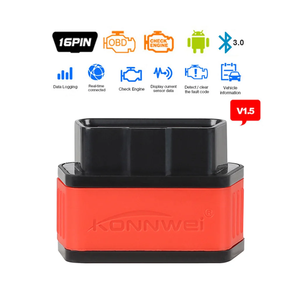 KONNWEI KW903 icar2 elm327 Bluetooth 3,0 автомобильный OBD2 OBDII автоматический диагностический инструмент elm 327 адаптер BT работает на Android - Цвет: BT 3.0 red black