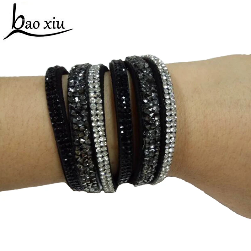 

2018 Fashion unisex hiphop multilayer rhinestone crystal leather bracelets bangles men women jewelry charm bracelet lovers gift