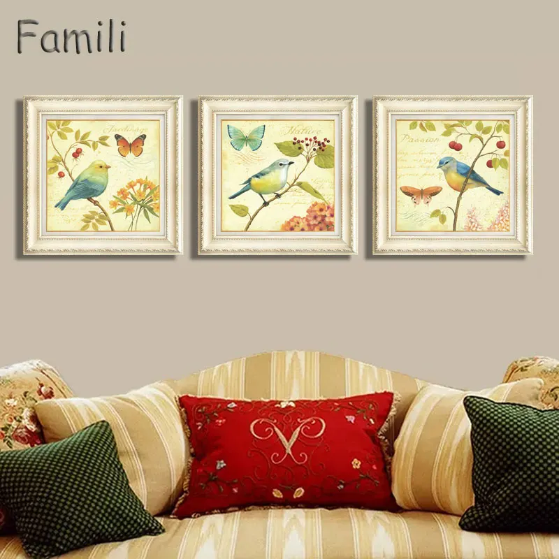 

3pcs Vintage Flowers And Birds Art Canvas Prints Antique Decor Wall Painting Retro Style Pastoral Rural Home Decor Pictures UnFr