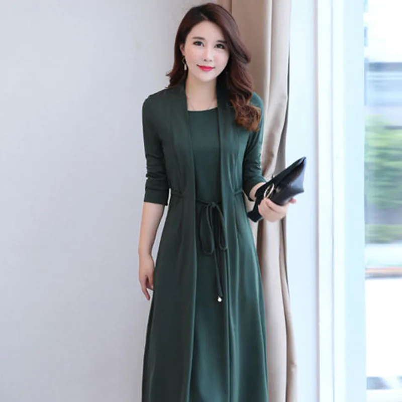 

Spring Autumn Women Elegant Dress Female Long Sleeve Patchwork Fake 2 Piece Pullover Loose A-Line Dresses Dresses DF2119