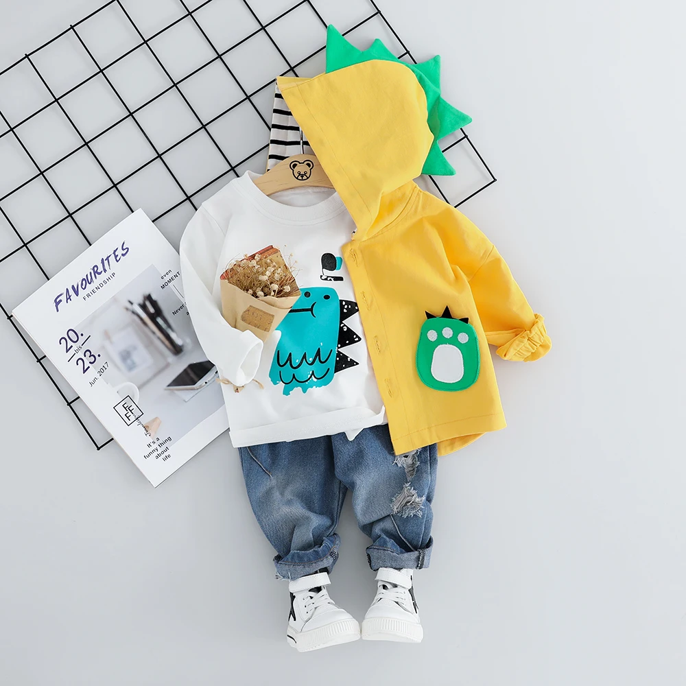 Comprar Chico conjuntos de ropa de niño abrigo de dibujos animados 3 uds 2019 moda Niño niñas traje de bebé para niños abrigo + Camiseta + Pantalones 1 4 Y