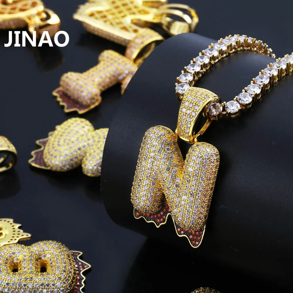 JINAO Personalized Name Custom Bubble Blood Drip Letter Pendant Necklace For Men Women Gift Hip Hop AAA Cubic Zirconia Jewelry