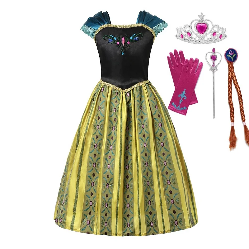 MUABABY/платье Анны и Эльзы; нарядная одежда для девочек; праздничное платье с цветочным рисунком для дня рождения; Детский костюм Снежной Королевы на Хэллоуин; костюм принцессы - Цвет: Anna Dress C Set