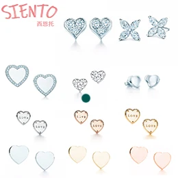 

Original TIFF Sterling Silver 925 High Quality Charm Stud Earrings Engraved Inscription FOR Woman Original Model Production