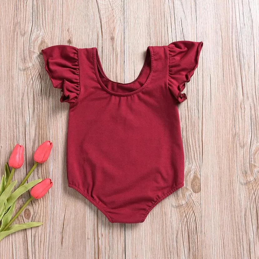 newborn photography romper red color Summer Infant Baby Girls clothing Short Sleeve Ruffles