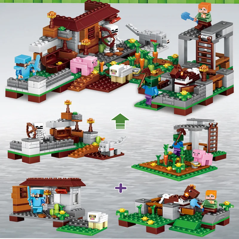 DIY 33000A/B/C/D Minecrafted 4 в 1 Деревенская ферма мой мир 98 шт. строительные блоки игрушки
