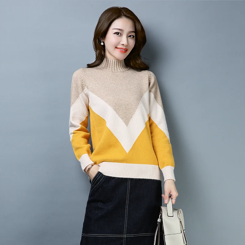 #^Special Price 2XL 3 Colors Brand Sweater Fall Winter Women Sweater New Geometric Pattern Knit Sweater Casual Loose Bottoming Sweater Pullovers #^Special Price 2XL 3 Colors Brand Sweater Fall Winter Women Sweater New Geometric Pattern Knit Sweater Casual Loose Bottoming Sweater Pullovers