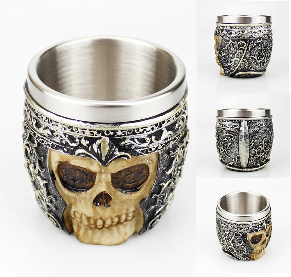 Gothic Wine Goblet Style Viking Pirate Skull Retro Stainless Steel&Resin Wine Glass BEST Birthday Halloween Gifts Bar Drinkware