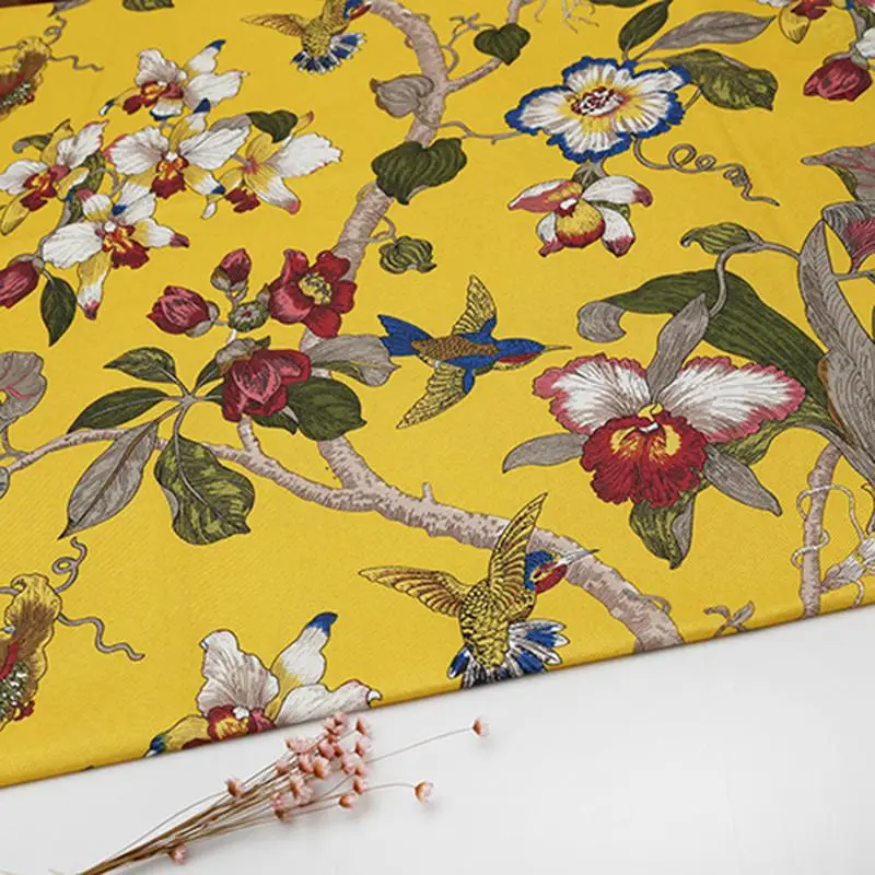 1 метр цветочный принт ткань желтая искусственная льняная ткань обивка для шитья дивана подушка для кресла сиденья чехол текстиль Материал мебель - Цвет: 1