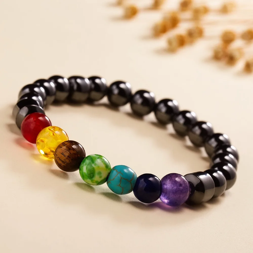 

Rinhoo Seven Chakra Yoga Energy Bracelet Colorful Natural Crystal Magnetic Bracelet Accessories Gift For Women's Man's Gift