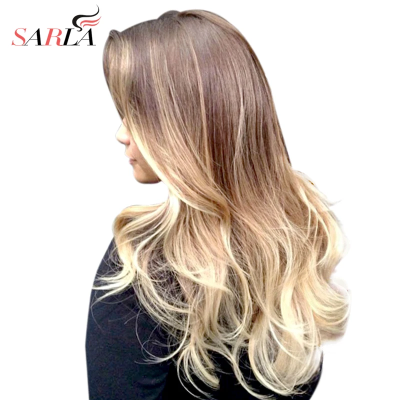 SARLA Ombre Long Clip In Hair Extensions Wavy Synthetic High Temperature Hairpiece 25 Colors Available Free Shipping 888