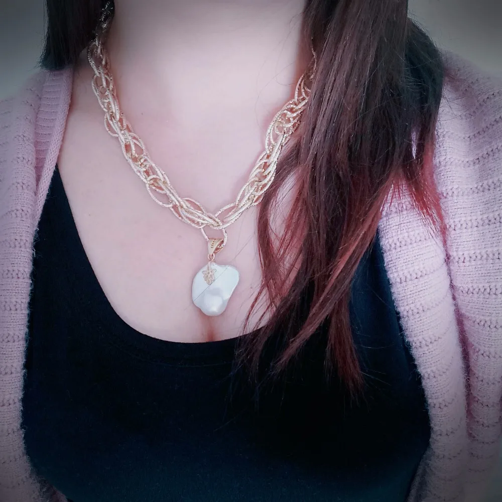 Deformity Pearl Pendant Necklace, Pearl 30 mm in Diameter, S925 Silver Pendant Head, Big Pendant Dance Wear