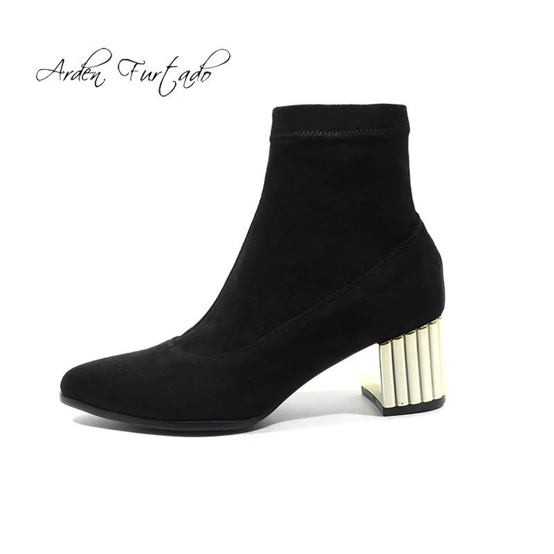 Arden Furtado/2018 Сезон весна-осень Коричневые Стрейчевые ботинки без застежки Модная