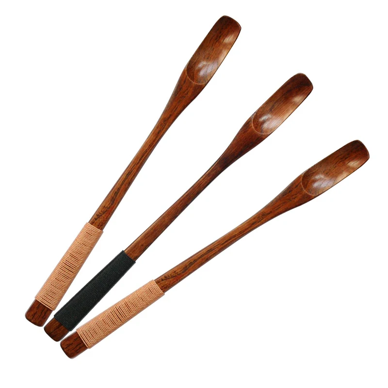 3Pcs Wooden Spoon Teaspoon Long Handle Coffee Tea Spoon Coffee Stirrer Honey Sugar Mixing Stirring Coffee Spoon Set Tableware Tea Accessories (1)