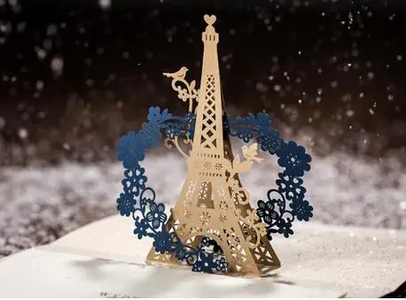  New Arrive 3D greeting cards Eiffel Gift Greeting 3D Blessing Cards invitation card wedding card - 32672112582